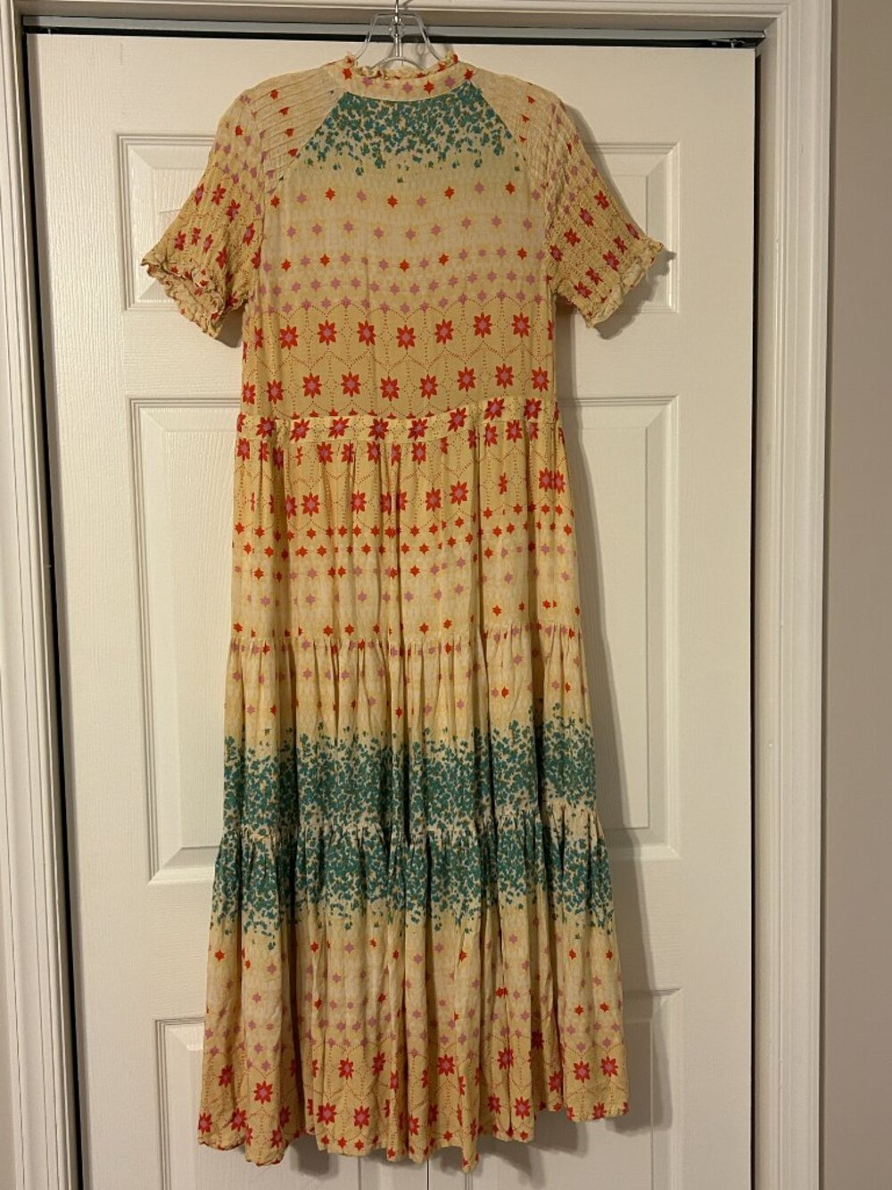 FREE PEOPLE Sz M Floral Pintuck Bodice Tiered Hem RARE FEELING Maxi Dress BOHO - Picture 9 of 12